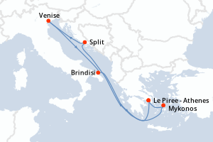 carte itinéraire croisière Méditerranée 7 jours au départ du port de Le Piree - Athenes