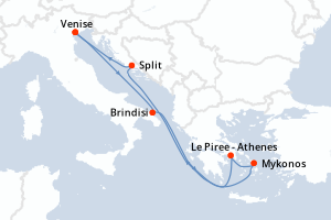 carte itinéraire croisière Adriatique 7 jours au départ du port de Venise