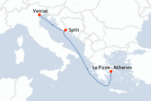 carte itinéraire croisière Adriatique 3 jours au départ du port de Le Piree - Athenes