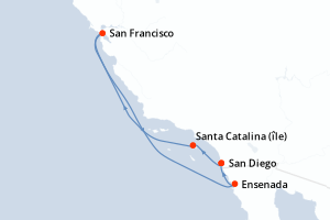 Carte de l'itinéraire de croisière San Diego-San Diego d'une durée de 7 jours
