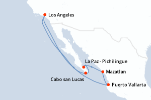 Carte itinéraire croisière États-Unis, Mexique - 8 jours au départ de Los Angeles - Riviera Mexicaine