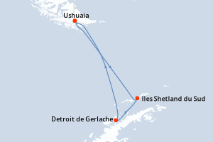 Carte itinéraire croisière Antarctique, Argentine - 10 jours au départ de Ushuaia - Antarctique