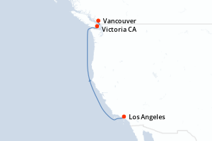 Carte de l'itinéraire de croisière Los Angeles-Vancouver d'une durée de 5 jours