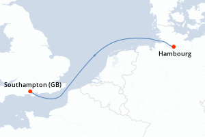 carte itinéraire croisière Europe du Nord 2 jours au départ du port de Southampton