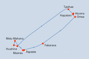 Carte de l'itinéraire de croisière Papeete-Navigation d'une durée de 14 jours