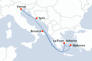 carte itinéraire croisière Adriatique 6 jours au départ du port de Brindisi