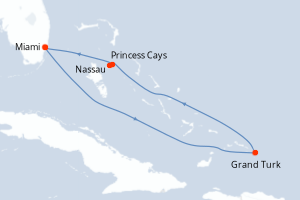 Carte de l'itinéraire de croisière Miami-Miami d'une durée de 5 jours