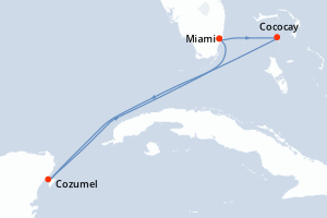 carte itinéraire croisière Caraïbes Bahamas 5 jours au départ du port de Miami
