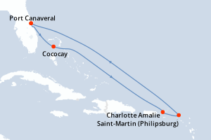 carte itinéraire croisière Caraïbes Bahamas 7 jours au départ du port de Port Canaveral