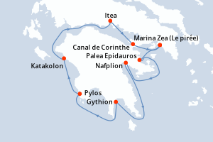 Carte de l'itinéraire de croisière Marina Zea (Le pirée)-Marina Zea (Le pirée) d'une durée de 7 jours