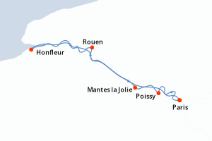 carte itinéraire croisière Seine 4 jours au départ du port de Paris
