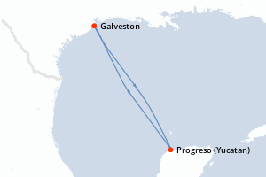 carte itinéraire croisière Caraïbes Mexique 4 jours au départ du port de Galveston