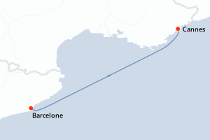 Carte itinéraire croisière Espagne, France - 1 jours au départ de Barcelone - Méditerranée