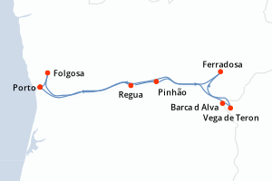 carte itinéraire croisière Douro 5 jours au départ du port de Porto