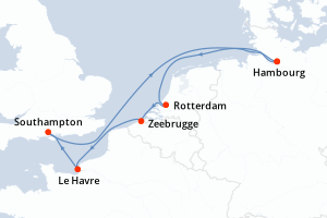 carte itinéraire croisière Europe du Nord 7 jours au départ du port de Hambourg
