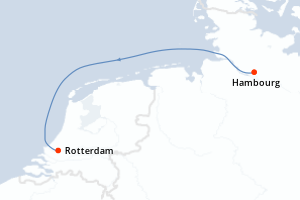 Carte de l'itinéraire de croisière Hambourg-Rotterdam d'une durée de 2 jours
