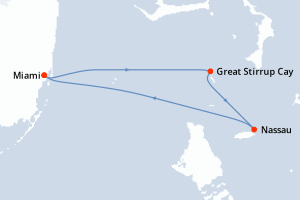 Carte de l'itinéraire de croisière Miami-Miami d'une durée de 3 jours
