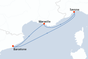 carte itinéraire croisière Méditerranée 3 jours au départ du port de Barcelone