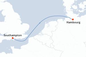 Carte itinéraire croisière Allemagne - 2 jours au départ de Southampton - Europe du Nord