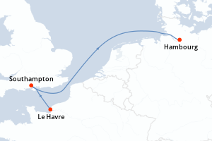 Carte itinéraire croisière France, Royaume-Uni, Allemagne - 3 jours au départ de Le Havre - Europe du Nord