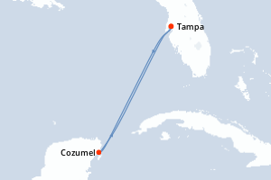 Carte itinéraire croisière Mexique - 4 jours au départ de Tampa - Caraïbes Mexique