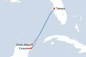 carte itinéraire croisière Caraïbes Mexique 5 jours au départ du port de Tampa