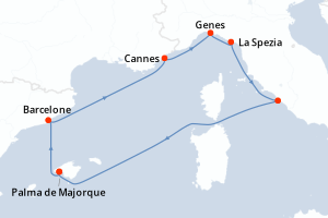 carte itinéraire croisière Méditerranée 7 jours au départ du port de Palma de Majorque