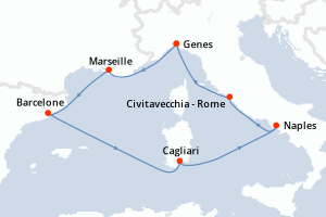 carte itinéraire croisière Sardaigne 7 jours au départ du port de Genes