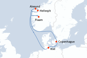 carte itinéraire croisière Fjörds norvégiens 7 jours au départ du port de Kiel