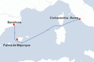 Carte itinéraire croisière Civitavecchia, Palma de Mallorca, Barcelona - 3 jours au départ de Civitavecchia - Rome - Méditerranée