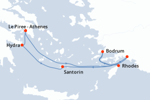 carte itinéraire croisière Méditerranée 7 jours au départ du port de Le Piree - Athenes