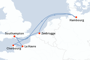 carte itinéraire croisière Europe du Nord 7 jours au départ du port de Southampton