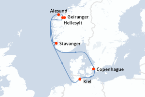 Carte de l'itinéraire de croisière Kiel-Kiel d'une durée de 7 jours