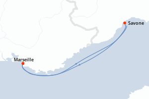 carte itinéraire croisière Méditerranée 2 jours au départ du port de Marseille
