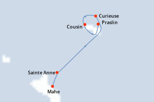 Carte de l'itinéraire de croisière Mahe-Praslin d'une durée de 4 jours