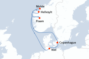 carte itinéraire croisière Fjörds norvégiens 7 jours au départ du port de Copenhague