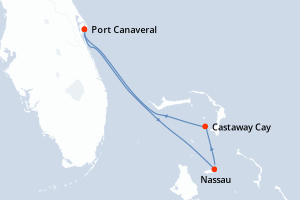 carte itinéraire croisière Caraïbes Bahamas 4 jours au départ du port de Port Canaveral