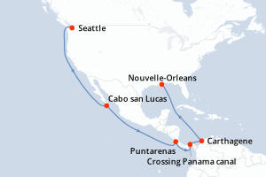 carte itinéraire croisière Riviera Mexicaine 16 jours au départ du port de Seattle