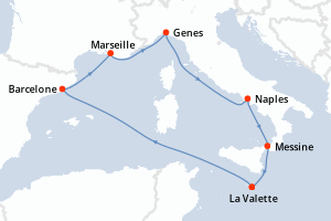 carte itinéraire croisière Sicile 7 jours au départ du port de La Valette