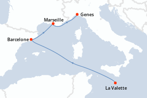 carte itinéraire croisière Méditerranée 4 jours au départ du port de La Valette
