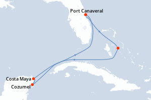 carte itinéraire croisière Caraïbes Mexique 7 jours au départ du port de Port Canaveral
