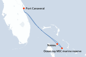 carte itinéraire croisière Caraïbes Mexique 3 jours au départ du port de Port Canaveral