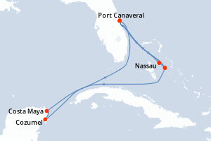 Carte de l'itinéraire de croisière Port Canaveral-Port Canaveral d'une durée de 10 jours