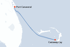 Carte de l'itinéraire de croisière Port Canaveral-Port Canaveral d'une durée de 3 jours