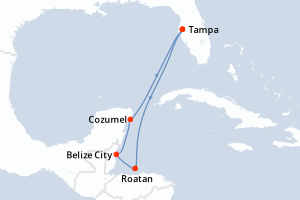 carte itinéraire croisière Caraïbes Mexique 7 jours au départ du port de Tampa