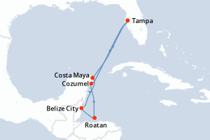 carte itinéraire croisière Caraïbes Mexique 7 jours au départ du port de Tampa
