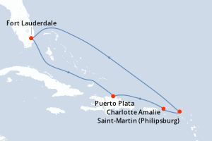 carte itinéraire croisière Caraïbes Bahamas 7 jours au départ du port de Fort Lauderdale