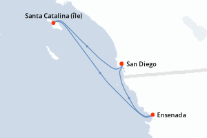 Carte itinéraire croisière Mexique, Etats-Unis - 4 jours au départ de San Diego - Riviera Mexicaine