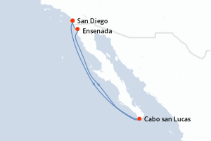 Carte itinéraire croisière Mexique, Etats-Unis - 5 jours au départ de San Diego - Riviera Mexicaine
