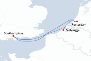 carte itinéraire croisière Europe du Nord 4 jours au départ du port de Southampton